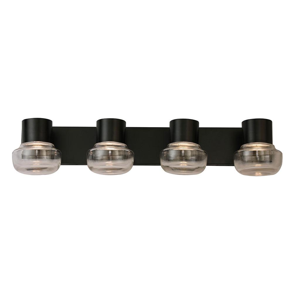 4 LT Integrated LED Bath/Vanity light w/ Black Finish & Clear Glass Shades