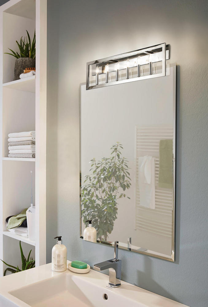 6 LT Bath/Vanity Light w/ Satin Nickel Finish & Candelabra Based Socket Holders