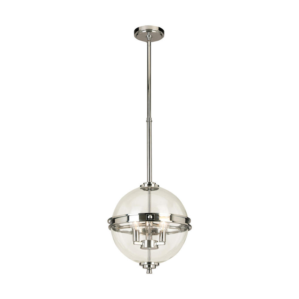 3 LT Pendant w/ Chrome Finish & Clear Shere Shaped Glass Shade