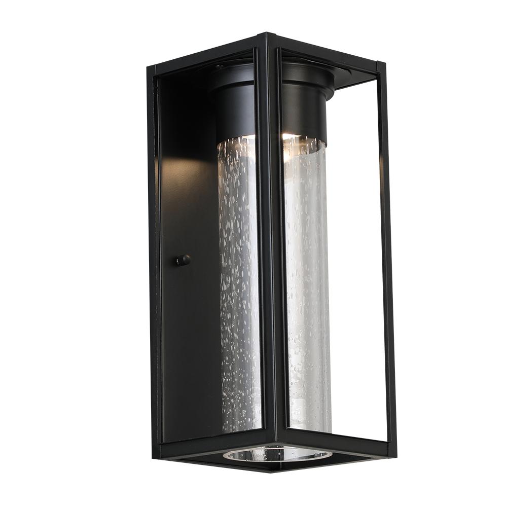 1 LT Integrated LED Outdoor Wall Light w/ Black Finish & Clear Seeded Glass Shade