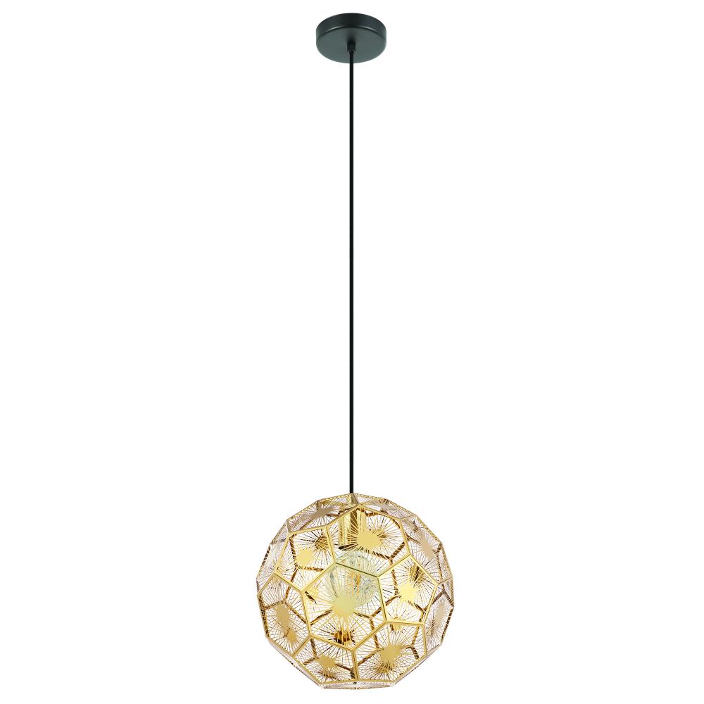 1 LT Pendant w/ Black Finish & Geometric Shaped Brass Colored Shade