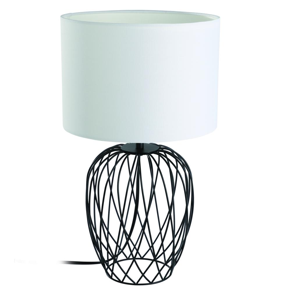 1 LT Table Lamp w/ Black Wire Frame Base & White Fabric Shade