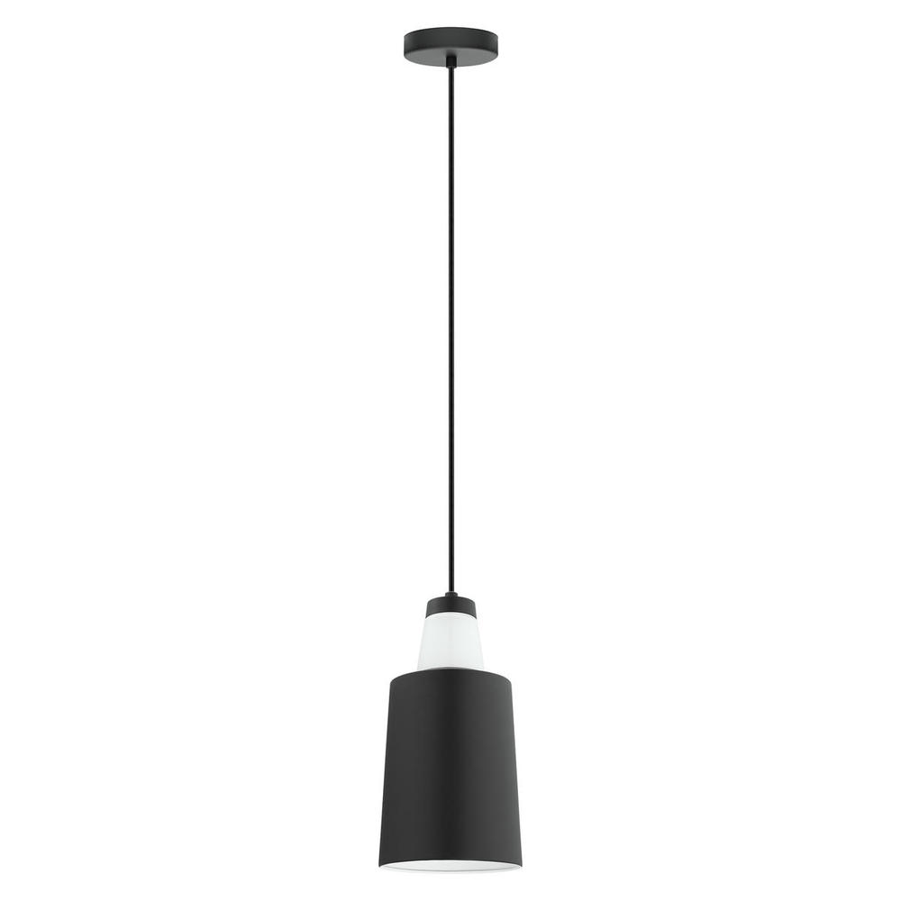 1 LT Mini Pendant w/ a Black  w/ White Interior Shade Surrounding White Glass