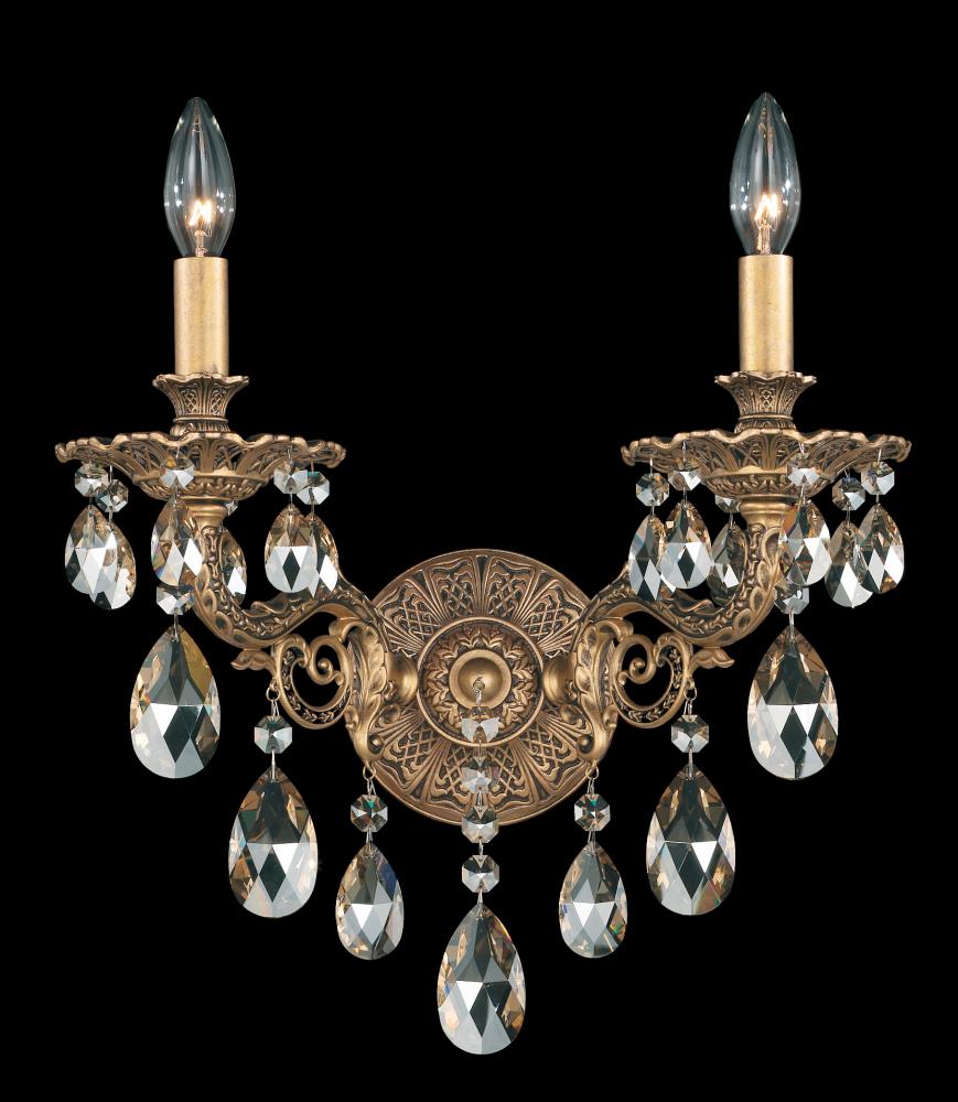 Milano 2 Light 120V Wall Sconce in French Gold with Radiance Crystal
