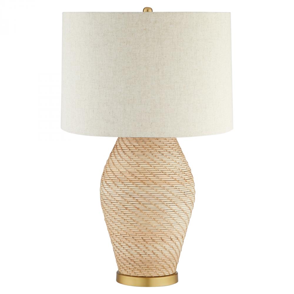 Rotin Table Lamp Natural Antique Brass White