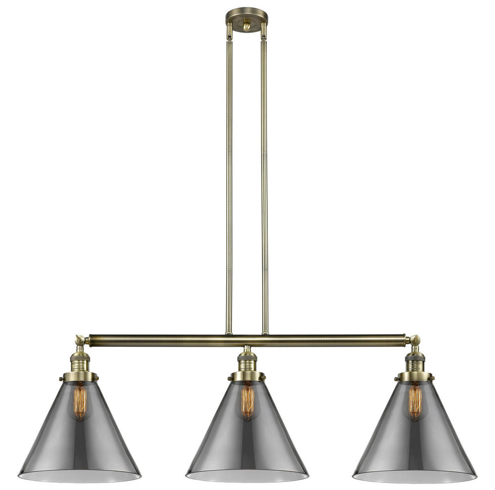 Cone - 3 Light - 44 inch - Antique Brass - Stem Hung - Adjustable Island Light