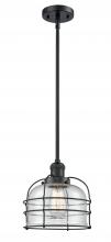Innovations Lighting 201S-BK-G74-CE-LED - Bell Cage - 1 Light - 9 inch - Matte Black - Stem Hung - Mini Pendant