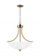 Generation Lighting 6616503EN3-848 - Geary traditional indoor dimmable LED medium 3-light pendant in satin brass with a satin etched glas