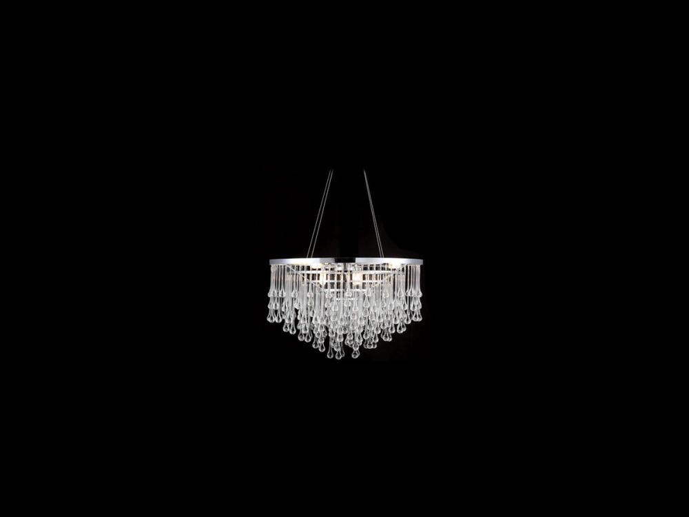 Hollywood Blvd. Polished Nickel And Tear Drop Crystal Chandelier