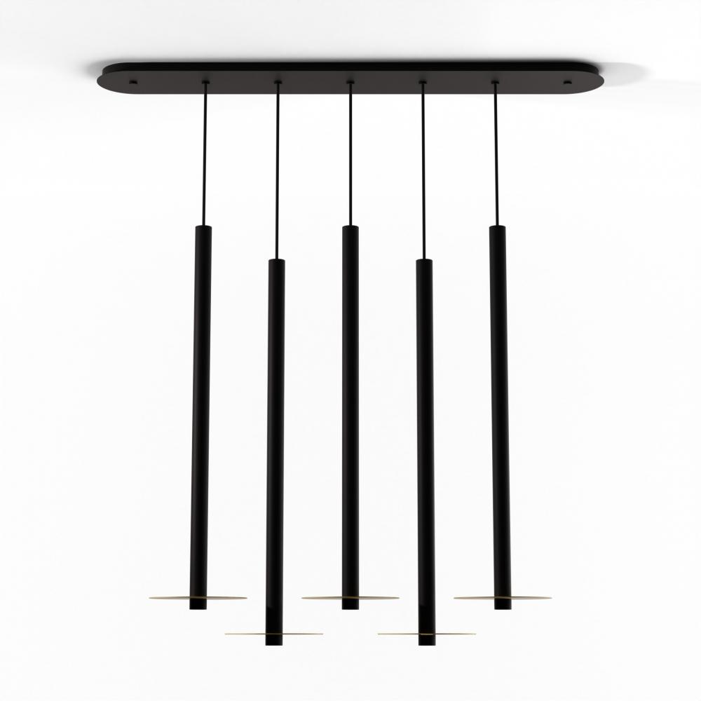 Combi Pendant 36" Linear 5 Combo Matte Black with Matte Black Canopy