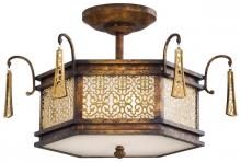 Minka Metropolitan n6767-257 - Three Light Frosted Glass Vineyard Patina Drum Shade Semi-Flush Mount