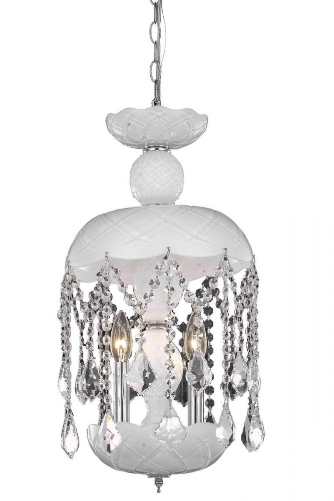 Rococo 3 light white Pendant White Royal Cut Crystal