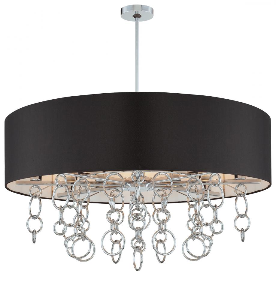 Twelve Light Chrome Black Linen Fabric  W/acrylic Diffuser Shade Drum Shade Pendant