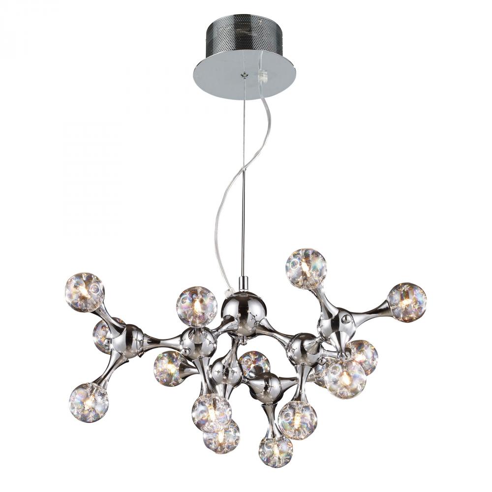 Molecular 15-Light Chandelier in Polished Chrome with Rainbow Glass