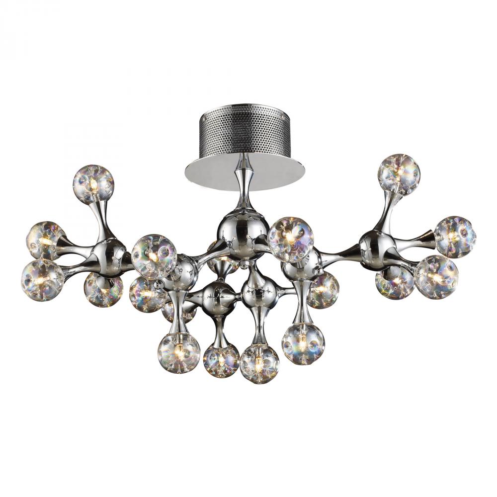 Molecular 18-Light Semi Flush in Polished Chrome with Rainbow Glass