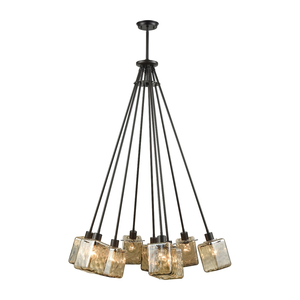 Watercube 9-Light Chandelier in Oil Rubbed Bronze with Teak Water Glass